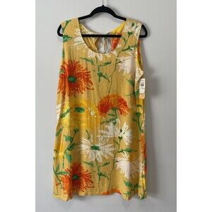 NWT Jams World Golden Yellow Floral Hawaiian Sleeveless Shift Dress XL Vacation